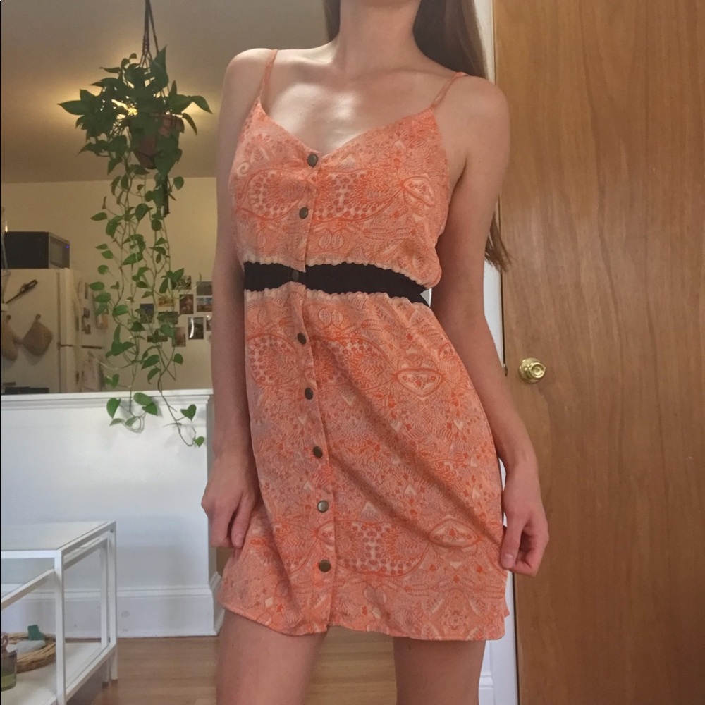 Orange silky button-down-front mini dress
